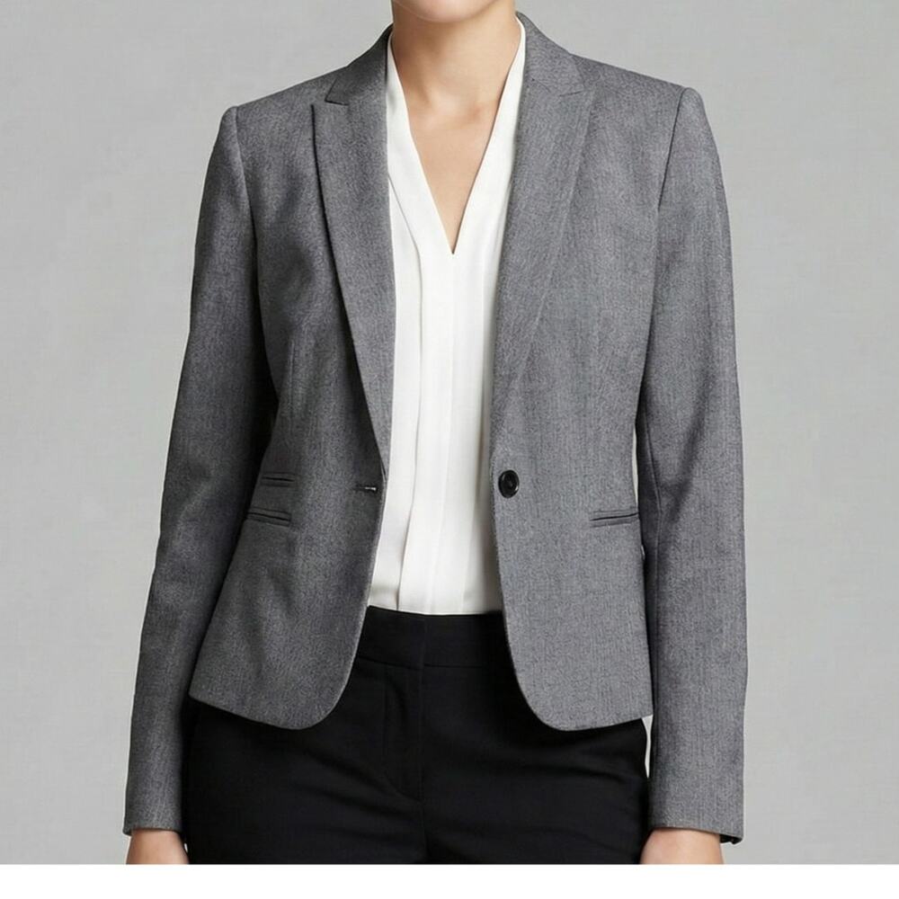 H&M Womens Size 6 One Button Blazer Black Tweed
